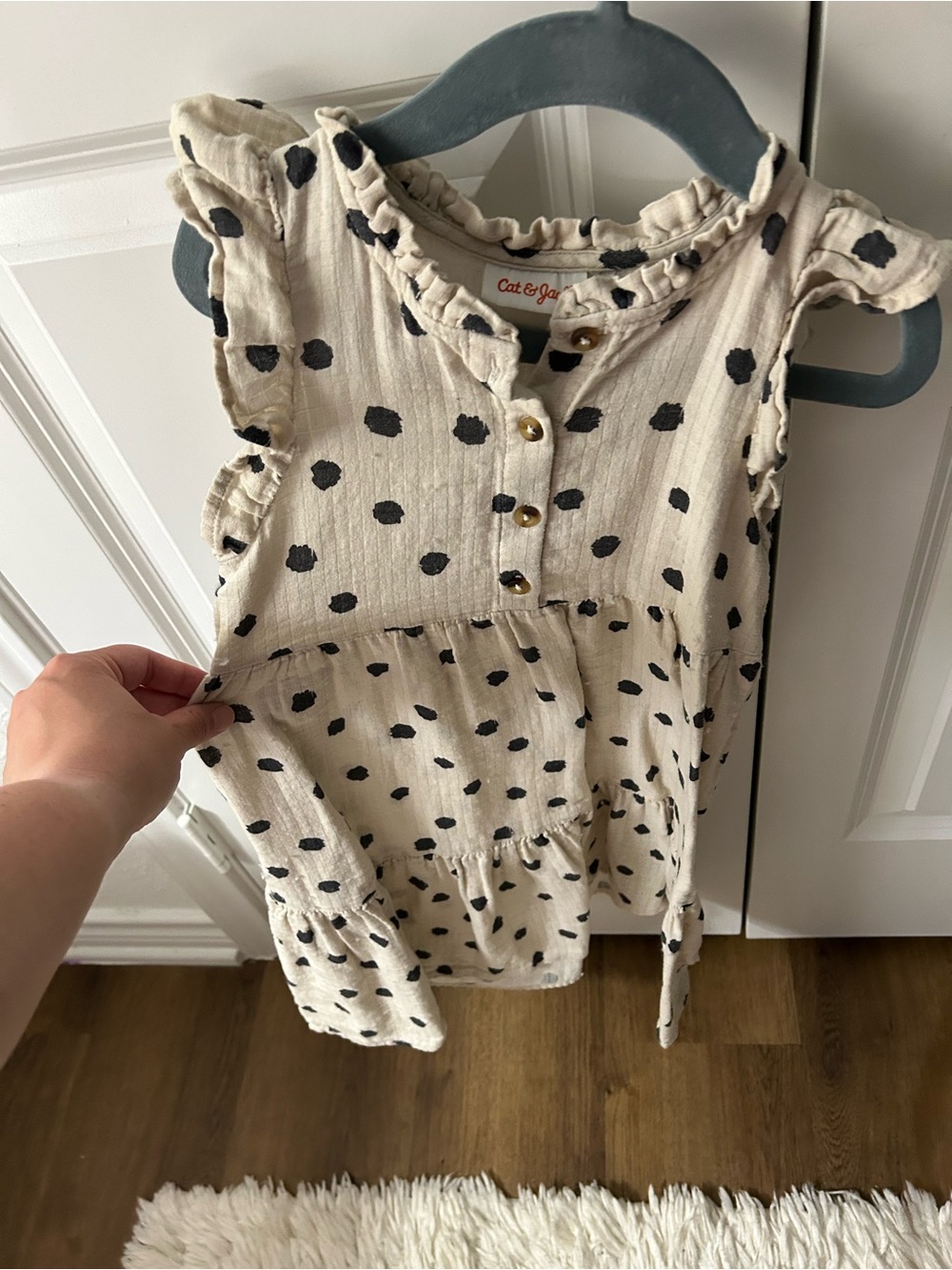 Cat & Jack Cream Dress with Black Spot Print and Ruffle Details